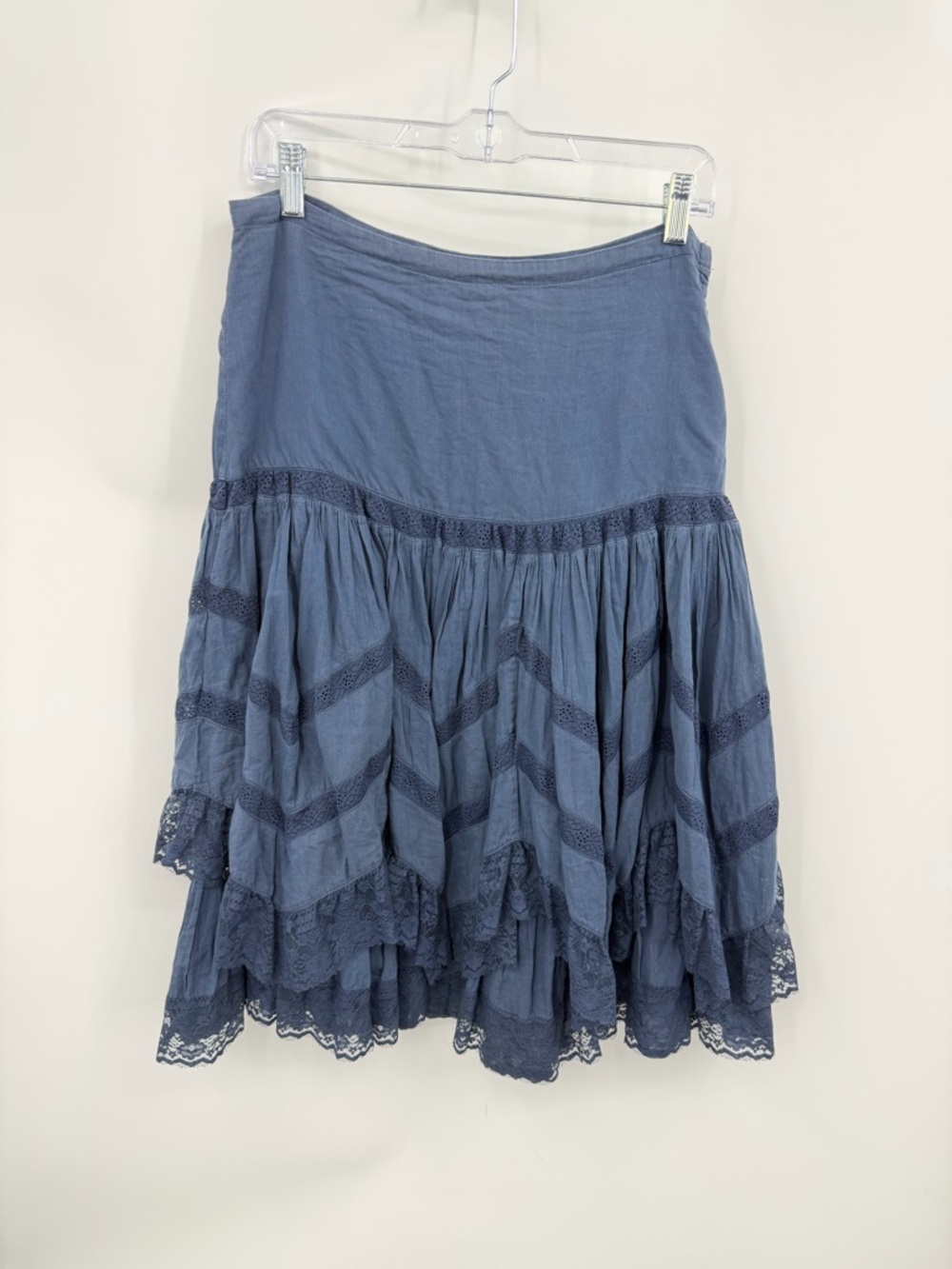 Planet gold ruffle and lace trim design fairycore midi skirt blue 100% cotton S